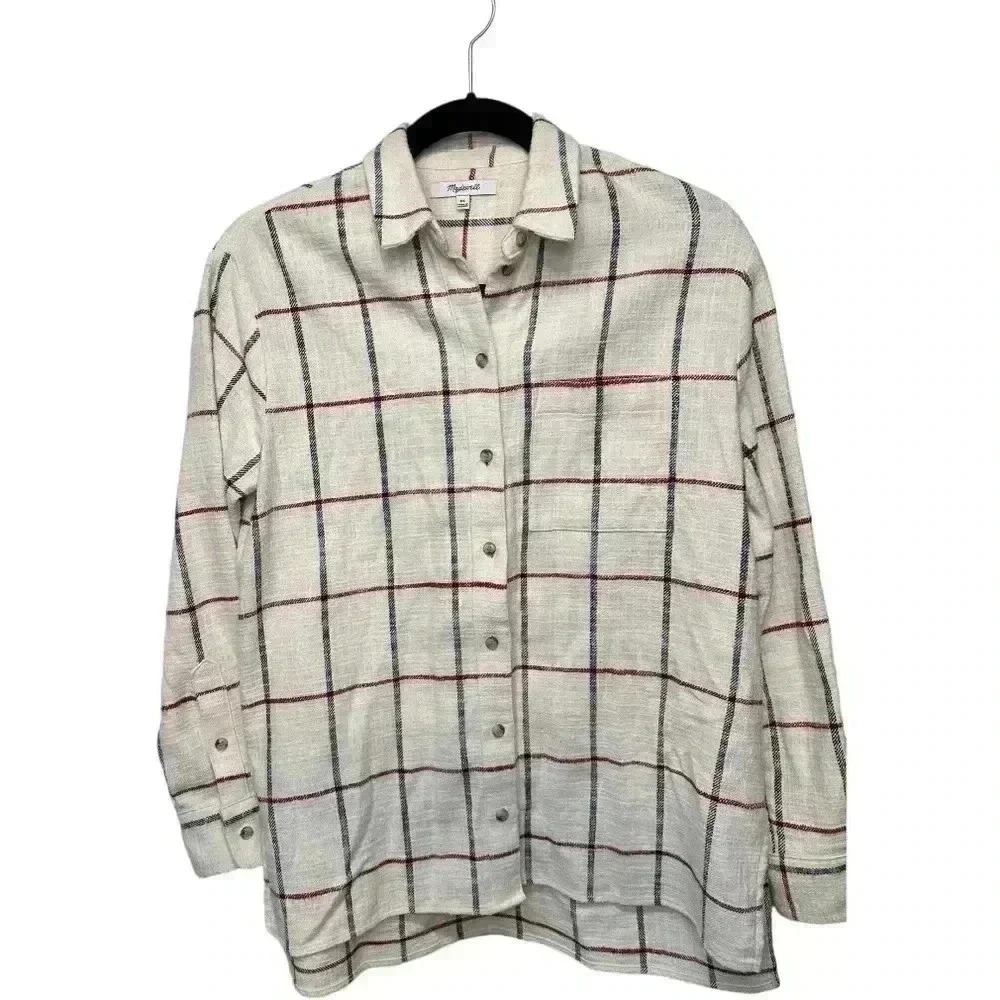 Madewell Women’s Flannel Oversized Ex-Boyfriend Shirt Windowpane Comfy Fall, XS